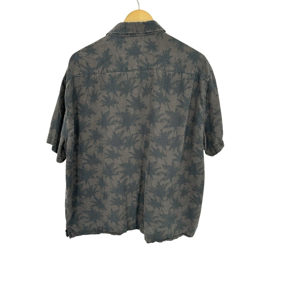 Nat Nast Shirt Mens XXL Gray Black Hawaiian Palm Trees Silk Button Up Camp - Picture 2 of 8